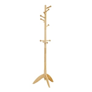Pemberly Row Solid Wood 7-Tier Coat Rack with 11 Hooks Tripod Base in Natural