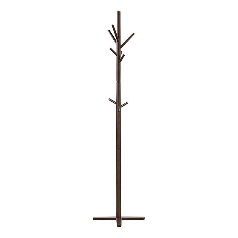 Pemberly Row Solid Wood 3-Tier Coat Rack with 9 Hooks in Dark Brown