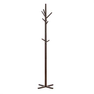 Pemberly Row Solid Wood 3-Tier Coat Rack with 9 Hooks in Dark Brown
