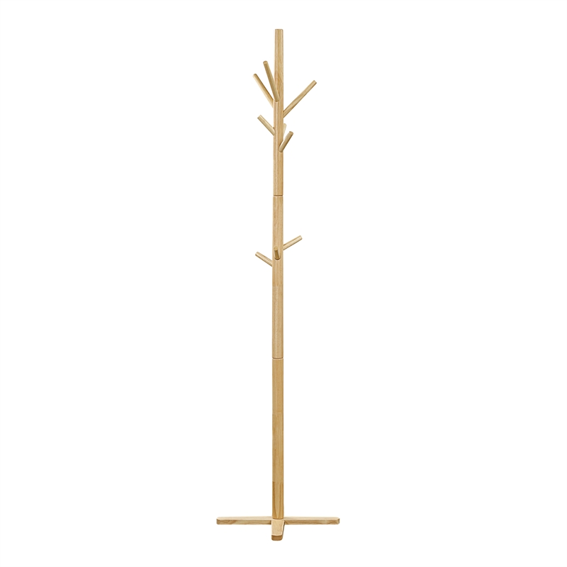 Pemberly Row Solid Wood 3-Tier Coat Rack with 9 Hooks in Natural