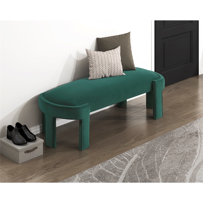 Pemberly Row Velvet Upholstered Accent Bench with Foam Cushion 300 lbs in Green
