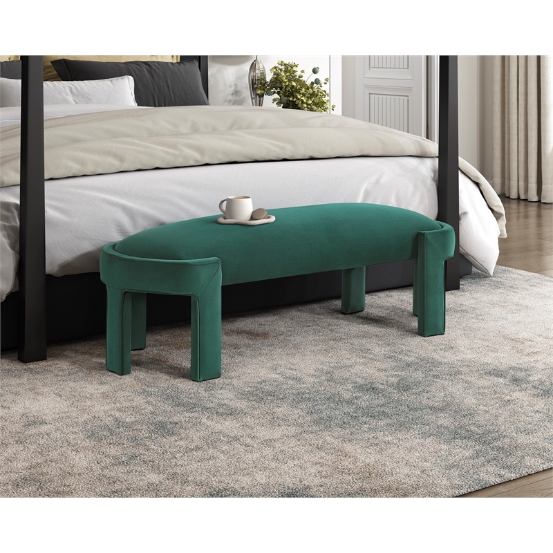 Pemberly Row Velvet Upholstered Accent Bench with Foam Cushion 300 lbs in Green