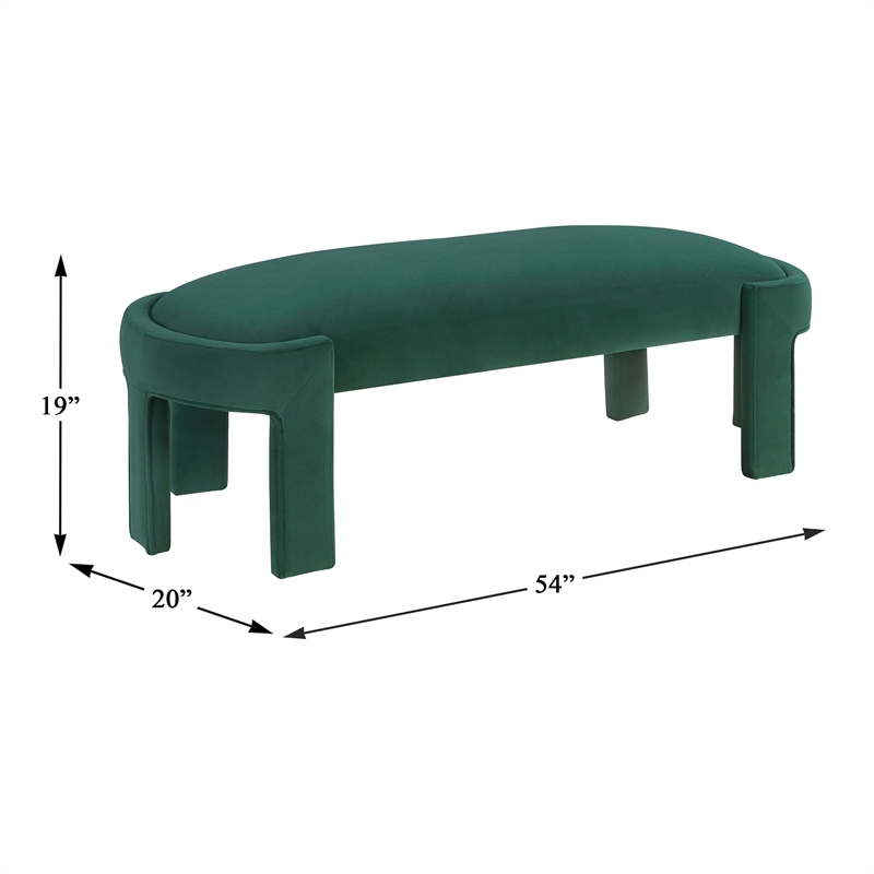 Pemberly Row Velvet Upholstered Accent Bench with Foam Cushion 300 lbs in Green