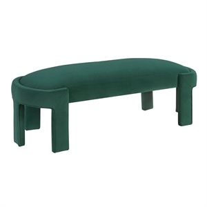 Pemberly Row Velvet Upholstered Accent Bench with Foam Cushion 300 lbs in Green