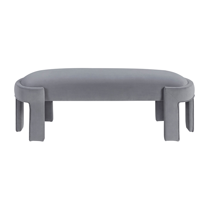 Pemberly Row Velvet Upholstered Accent Bench with Foam Cushion 300 lbs in Gray
