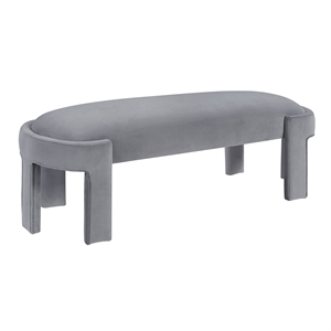 Pemberly Row Velvet Upholstered Accent Bench with Foam Cushion 300 lbs in Gray