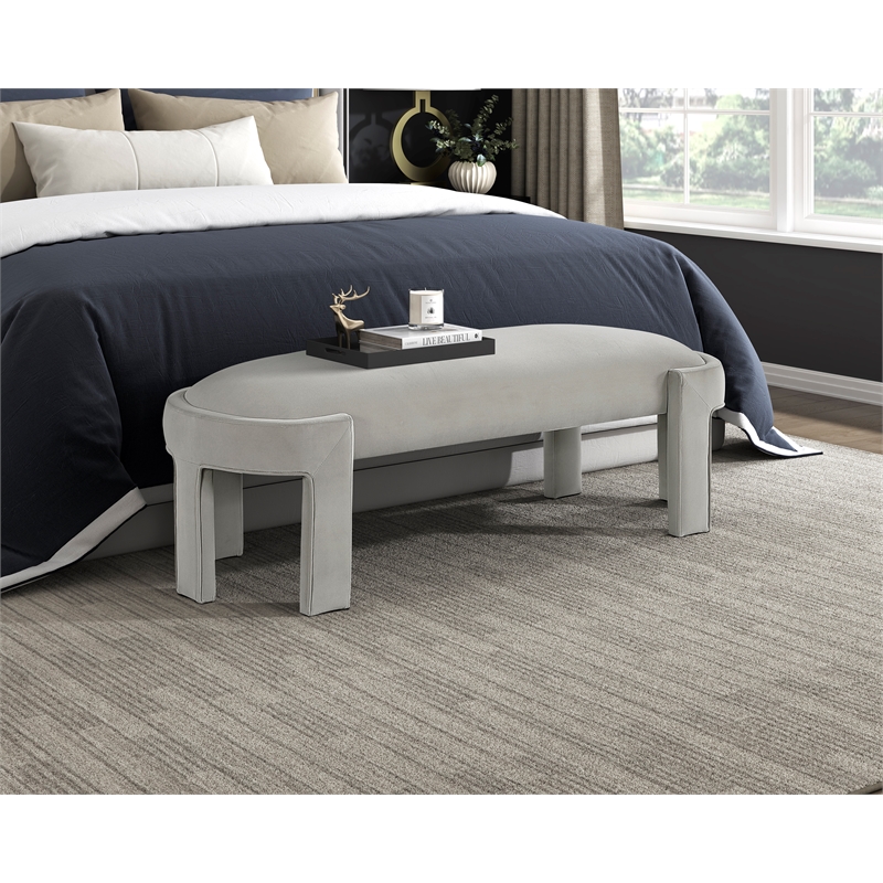 Pemberly Row Velvet Upholstered Accent Bench with Foam Cushion 300 lbs in Taupe