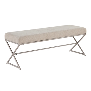 Pemberly Row Chenille Bench with X-Base Iron Frame in Champagne and Taupe