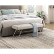Pemberly Row Button Tufted Fabric Bench with Champagne Metal Legs in Beige