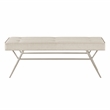 Pemberly Row Button Tufted Fabric Bench with Champagne Metal Legs in Beige