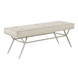 Pemberly Row Button Tufted Fabric Bench with Champagne Metal Legs in Beige