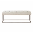 Pemberly Row Channel Tufted Fabric Bench with Champagne Metal Frame in Beige