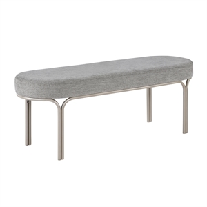 Pemberly Row Chenille Oval Bench with Champagne Metal Legs 300 lbs in Gray