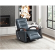 Pemberly Row Faux Leather Swivel Glider Recliner with Wood Arms in Dark Blue