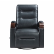 Pemberly Row Faux Leather Swivel Glider Recliner with Wood Arms in Dark Blue