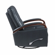 Pemberly Row Faux Leather Swivel Glider Recliner with Wood Arms in Dark Blue