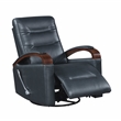 Pemberly Row Faux Leather Swivel Glider Recliner with Wood Arms in Dark Blue