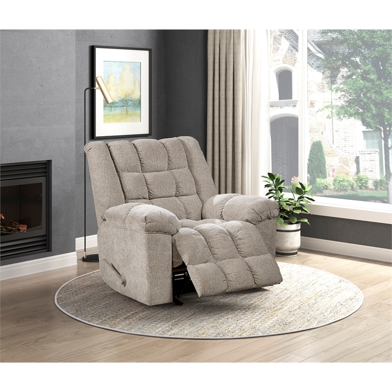 Pemberly Row Chenille Rocker Recliner with Foam over Pocket Coils in Light Brown