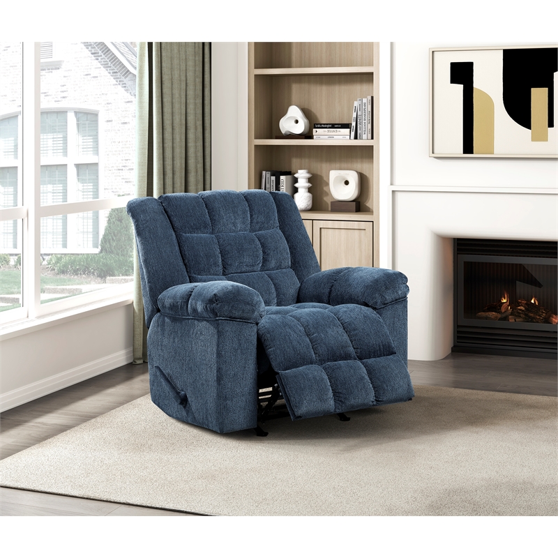 Pemberly Row Chenille Rocker Recliner with Foam over Pocket Coils in Blue