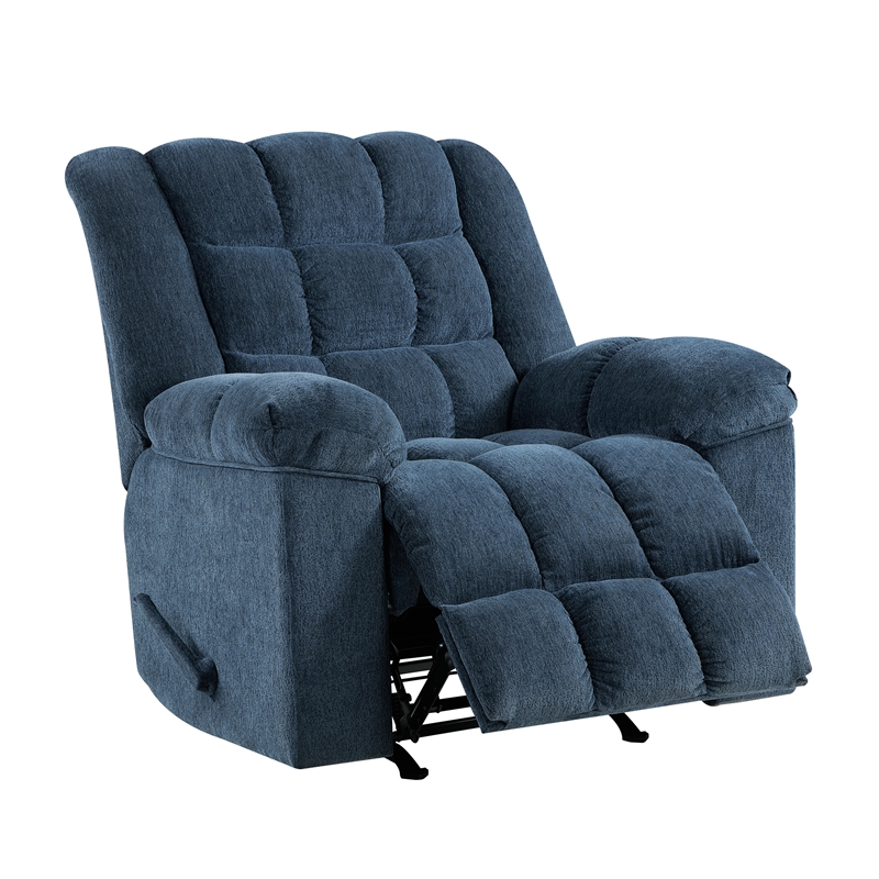 Pemberly Row Chenille Rocker Recliner with Foam over Pocket Coils in Blue