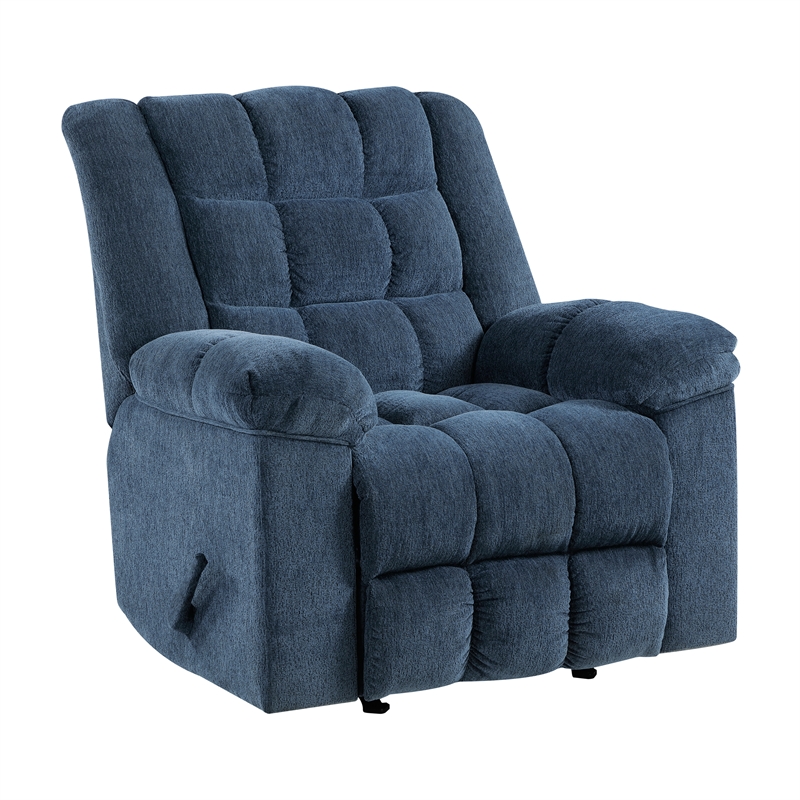 Pemberly Row Chenille Rocker Recliner with Foam over Pocket Coils in Blue