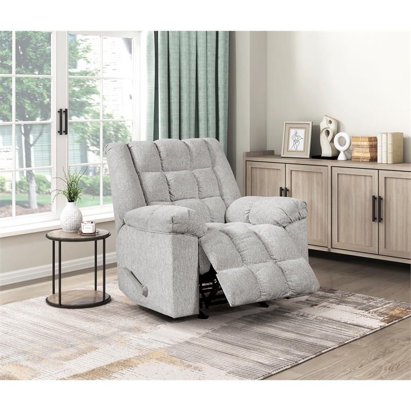 Pemberly Row Chenille Rocker Recliner with Foam over Pocket Coils in Light Gray
