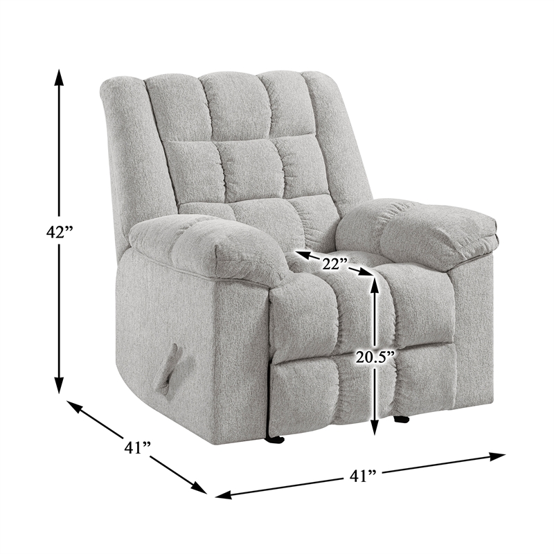 Pemberly Row Chenille Rocker Recliner with Foam over Pocket Coils in Light Gray