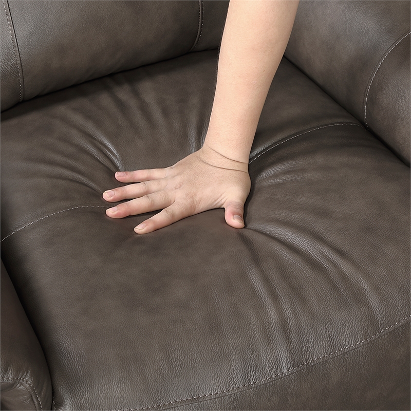 Pemberly Row Top Grain Leather Swivel Glider Recliner 300 lbs in Dark Brown