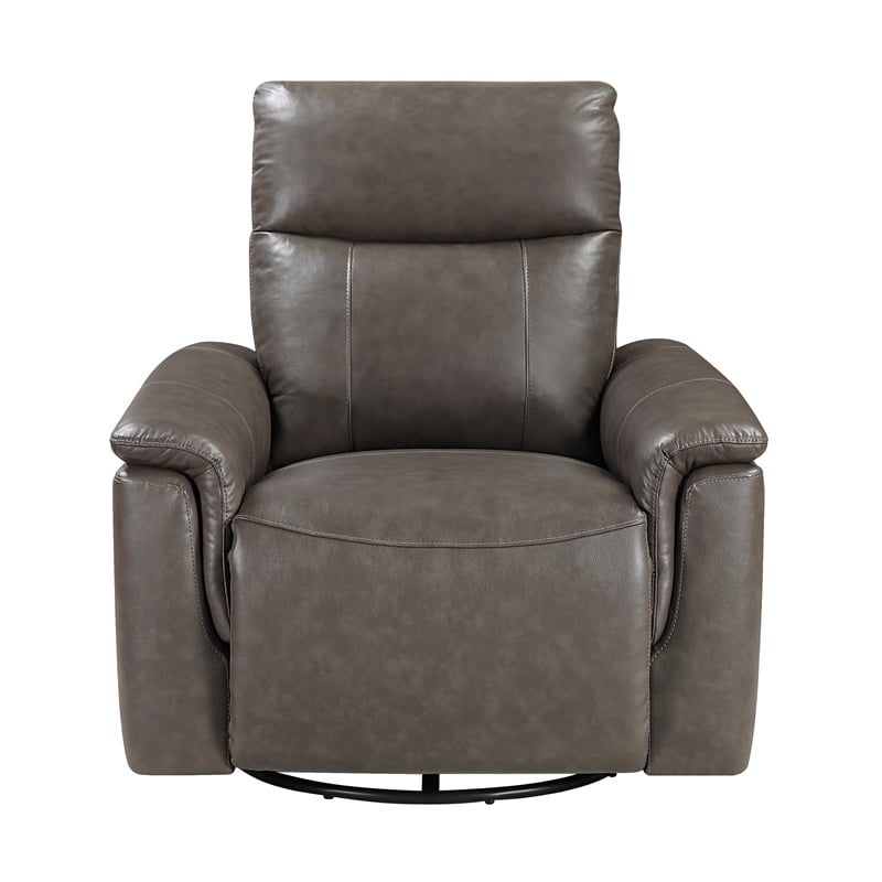 Pemberly Row Top Grain Leather Swivel Glider Recliner 300 lbs in Dark Brown