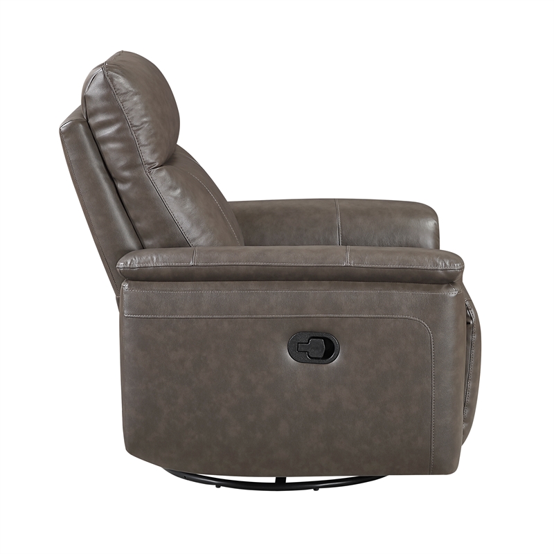 Pemberly Row Top Grain Leather Swivel Glider Recliner 300 lbs in Dark Brown