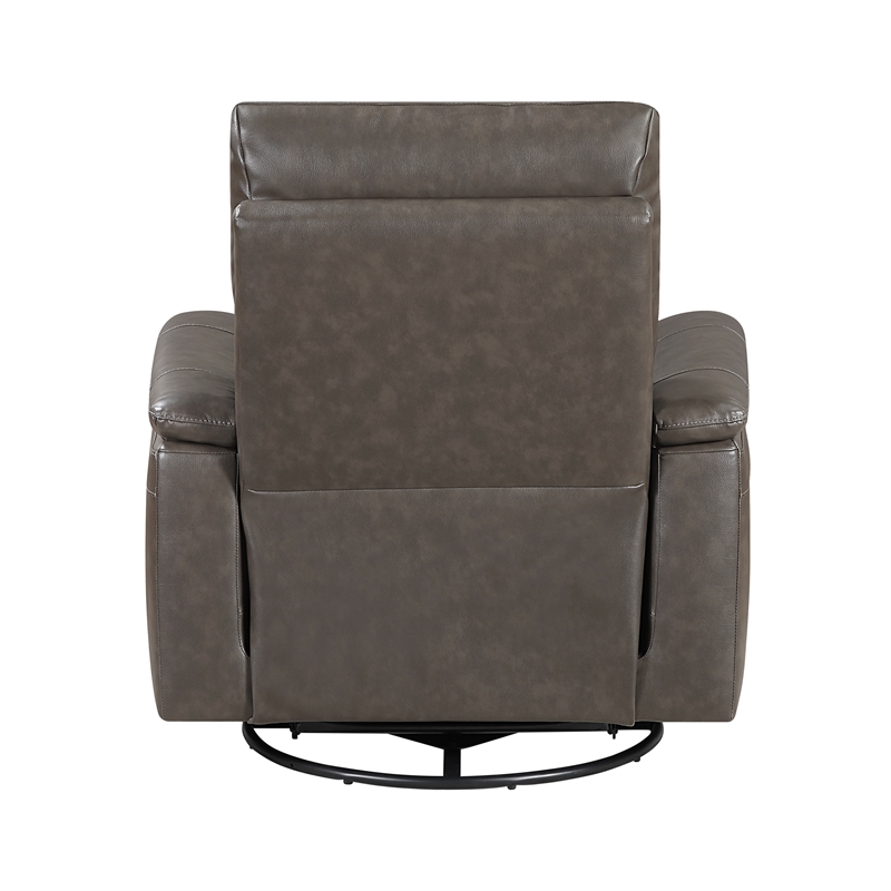 Pemberly Row Top Grain Leather Swivel Glider Recliner 300 lbs in Dark Brown