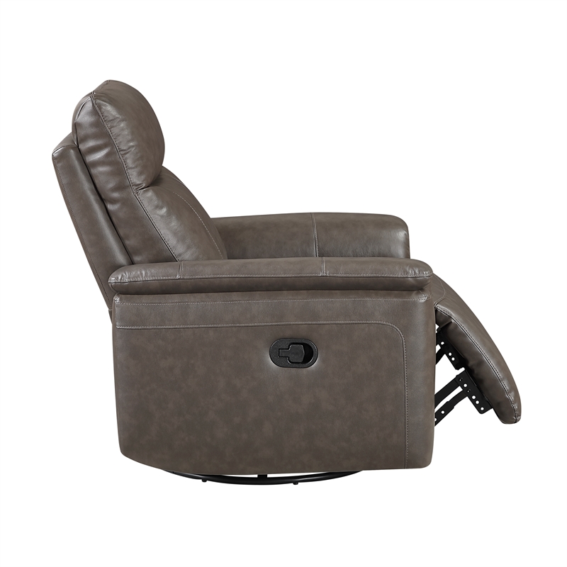 Pemberly Row Top Grain Leather Swivel Glider Recliner 300 lbs in Dark Brown