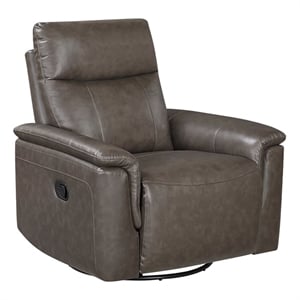 Pemberly Row Top Grain Leather Swivel Glider Recliner 300 lbs in Dark Brown
