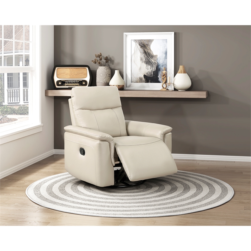 Pemberly Row Top Grain Leather Swivel Glider Recliner 300 lbs in Taupe