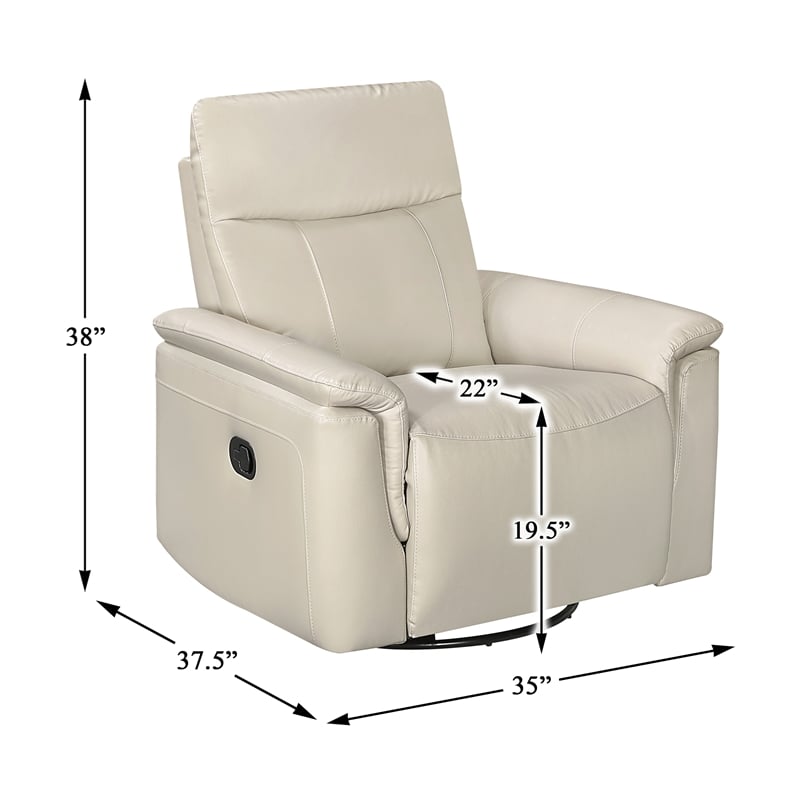 Pemberly Row Top Grain Leather Swivel Glider Recliner 300 lbs in Taupe