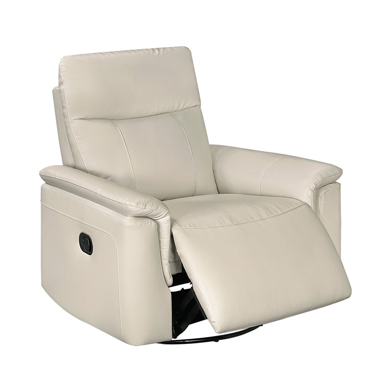 Pemberly Row Top Grain Leather Swivel Glider Recliner 300 lbs in Taupe
