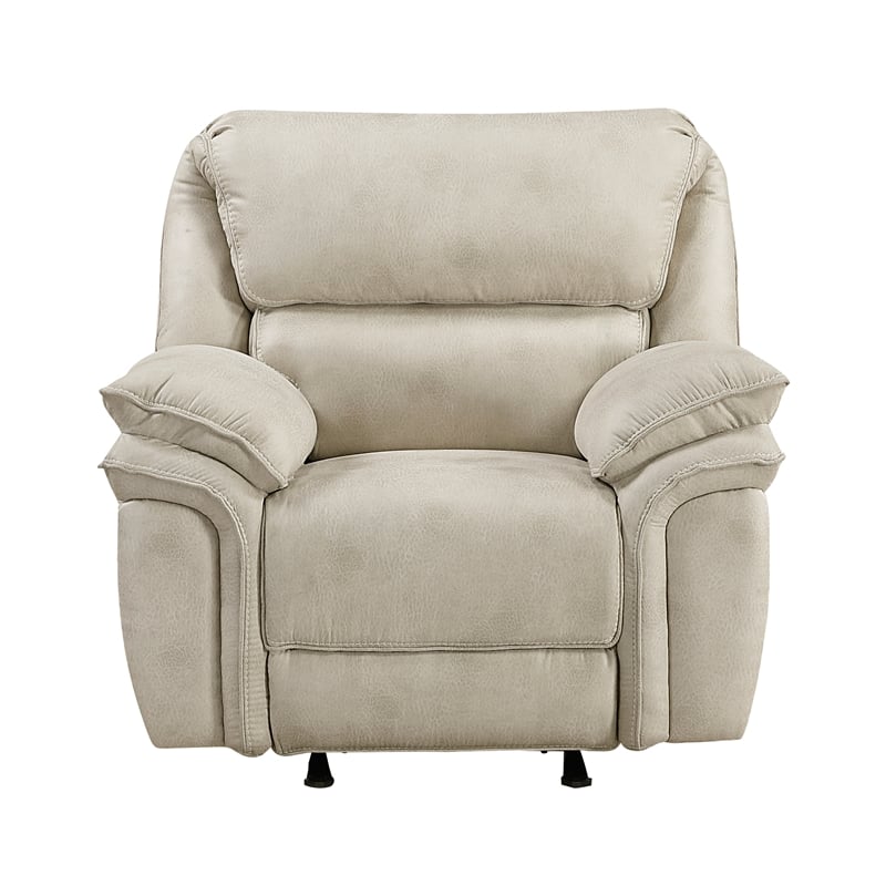 Pemberly Row Polished Microfiber Rocker Recliner with Pocket Coils in Sand