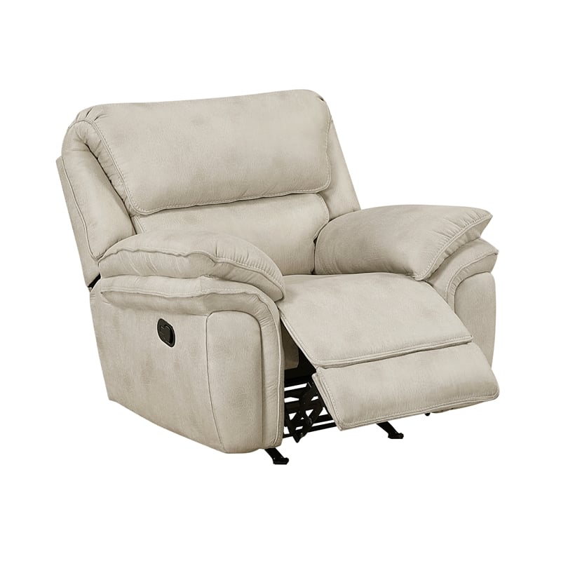 Pemberly Row Polished Microfiber Rocker Recliner with Pocket Coils in Sand