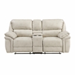 Pemberly Row Microfiber Double Reclining Loveseat with Console 600 lbs in Sand