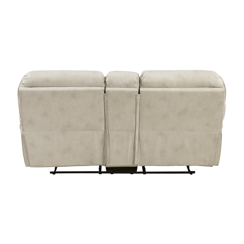 Pemberly Row Microfiber Double Reclining Loveseat with Console 600 lbs in Sand