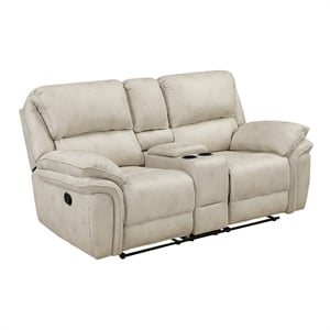 Pemberly Row Microfiber Double Reclining Loveseat with Console 600 lbs in Sand