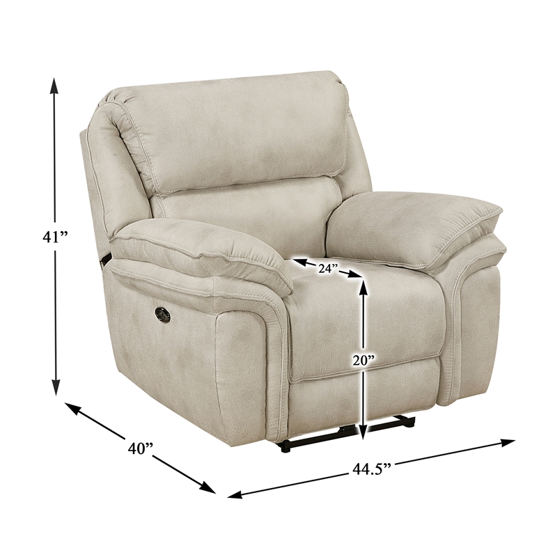 Pemberly Row Polished Microfiber Power Recliner with USB Port in Sand