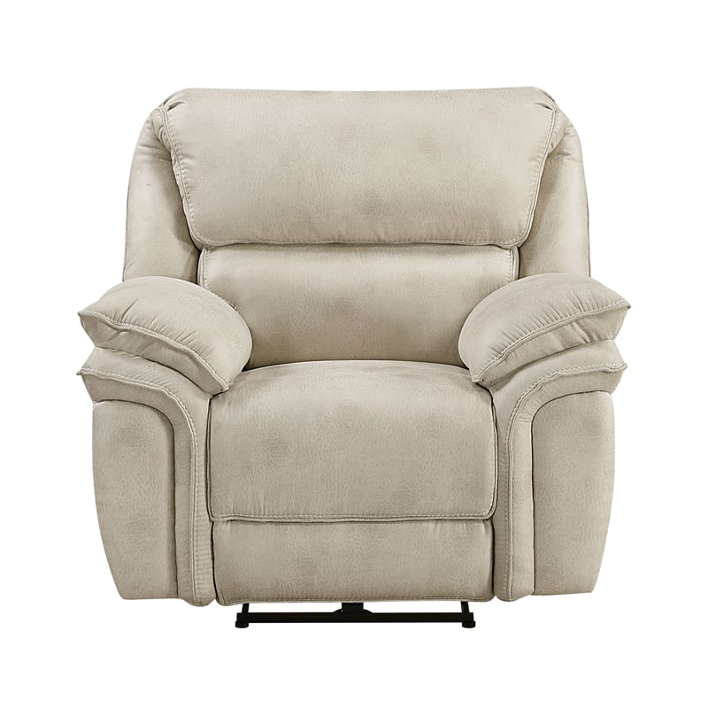Pemberly Row Polished Microfiber Power Recliner with USB Port in Sand