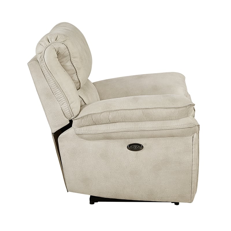 Pemberly Row Polished Microfiber Power Recliner with USB Port in Sand