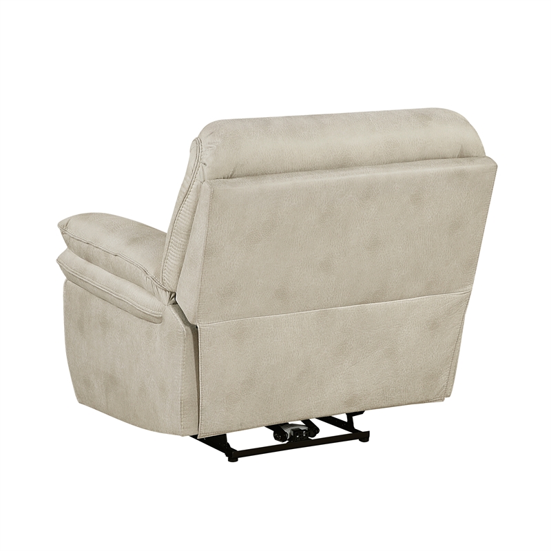 Pemberly Row Polished Microfiber Power Recliner with USB Port in Sand