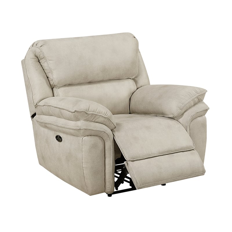 Pemberly Row Polished Microfiber Power Recliner with USB Port in Sand