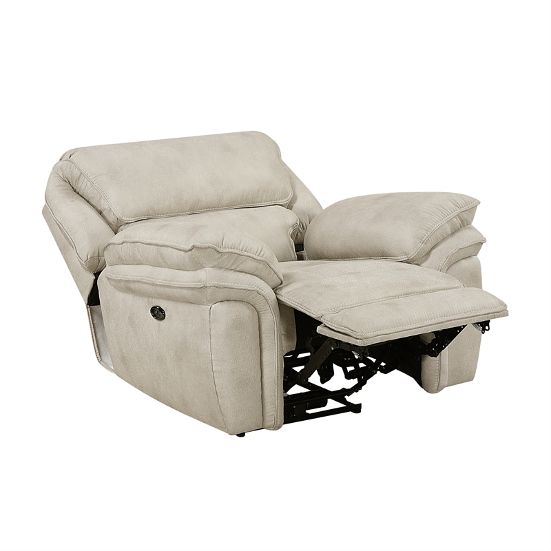 Pemberly Row Polished Microfiber Power Recliner with USB Port in Sand