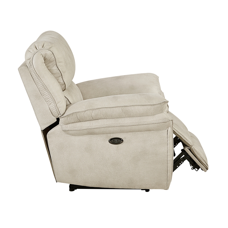 Pemberly Row Polished Microfiber Power Recliner with USB Port in Sand