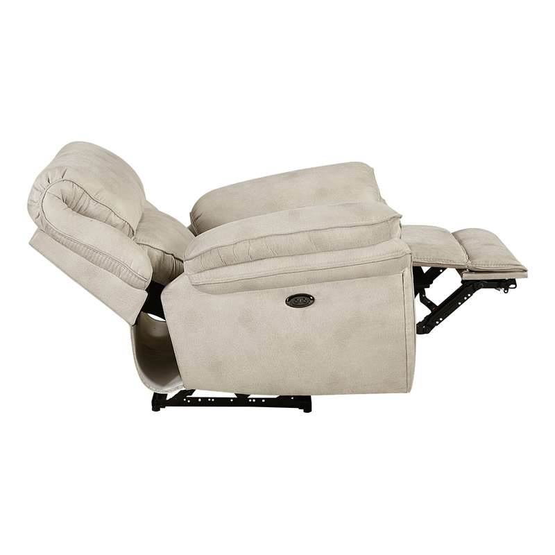 Pemberly Row Polished Microfiber Power Recliner with USB Port in Sand