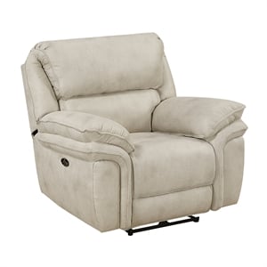 Pemberly Row Polished Microfiber Power Recliner with USB Port in Sand